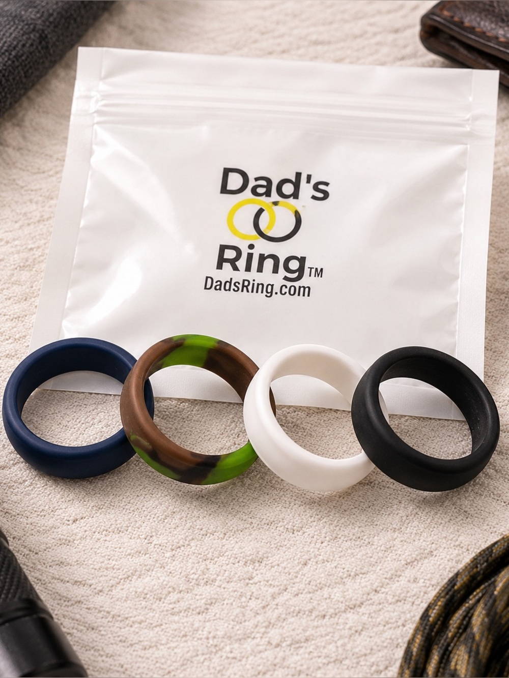 Dad’s Ring Silicone Wedding Band Set Size 8 Men’s Flexible Rubber Rings 4 Pack